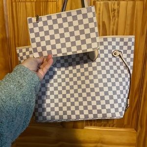 Daisy Rose Cream check tote shoulder bag with matching clutch